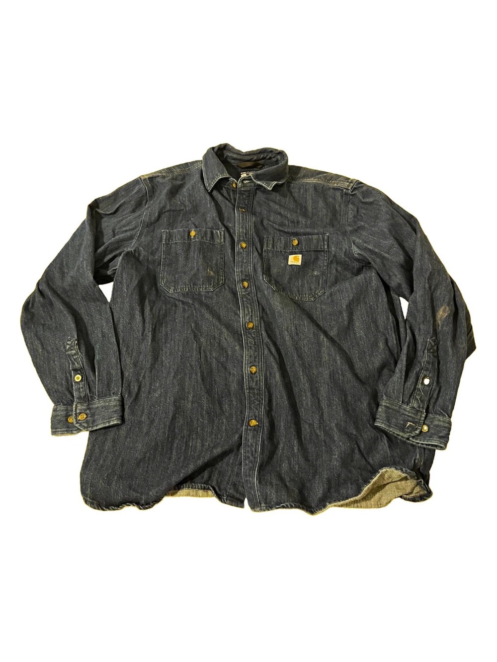 Carhartt Men’s Loose Fit Blue Denim Cotton Shirt Jacket XL Button Front LS